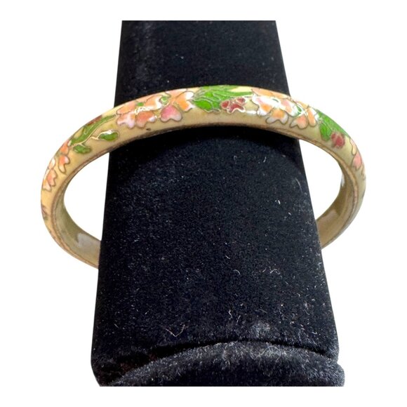 Vintage Wide Cloisonné Floral Bangle Bracelet Yellow Pink Enamel Flowers Pastel - Picture 3 of 6